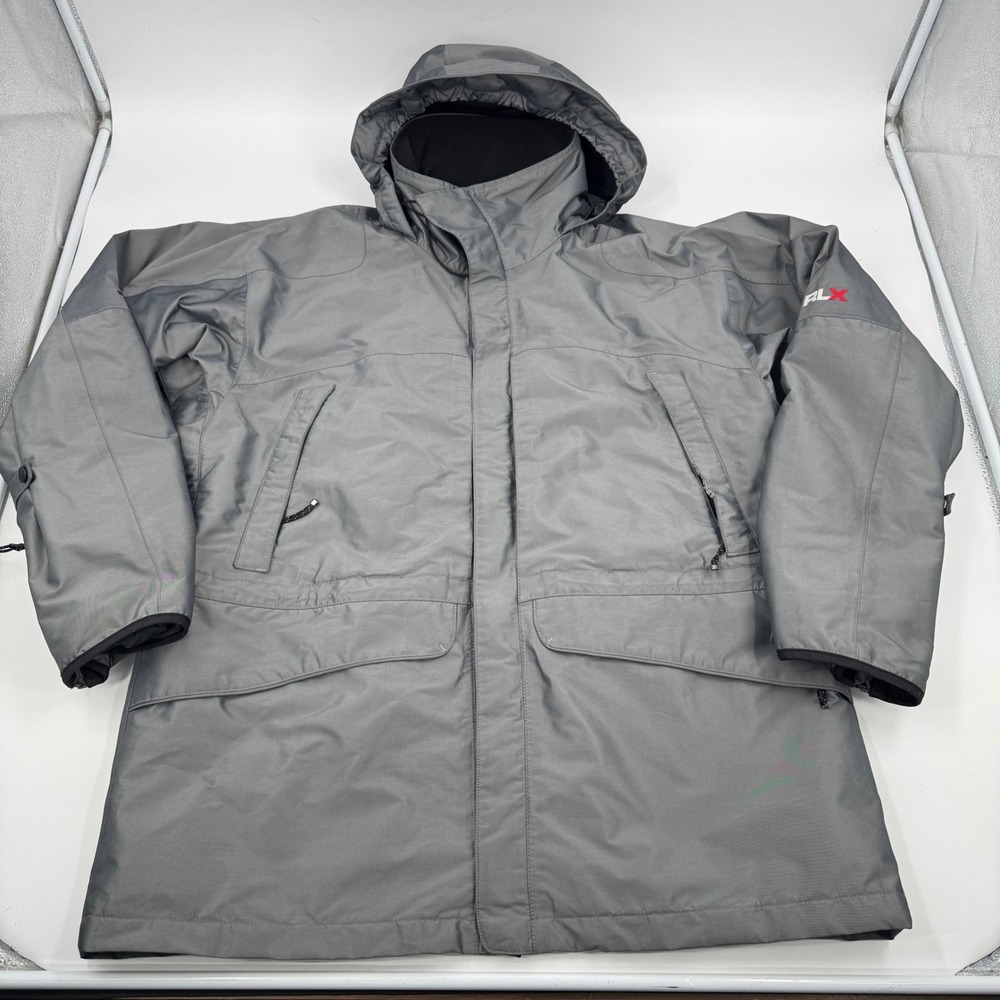 RLX Polo Sport Parka Men‎ Large Grey Hooded Ski Jacket Performance Outerwear